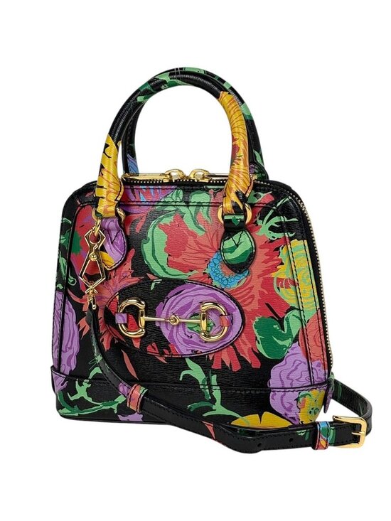 Gucci Handbags - Gucci Horsebit Mini Top Handle 2-Way Shoulder Bag Ken Scott Flower Black